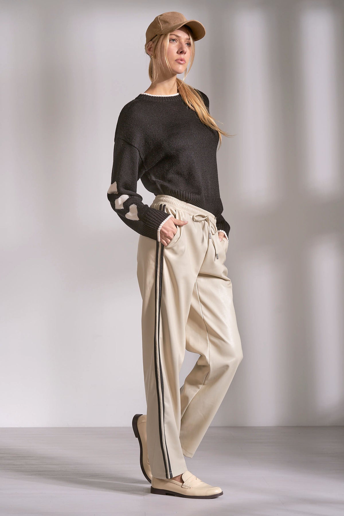 Elan | Vegan Leather Track Stripe Pant