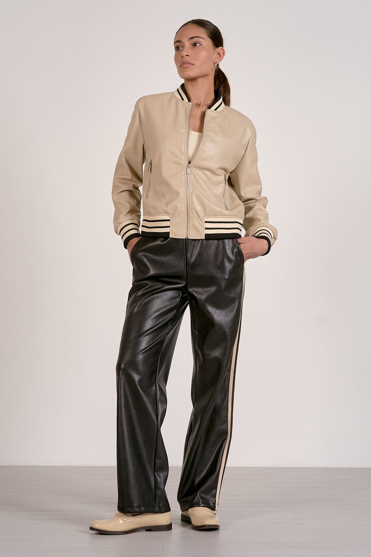 Elan | Vegan Leather Track Stripe Pant
